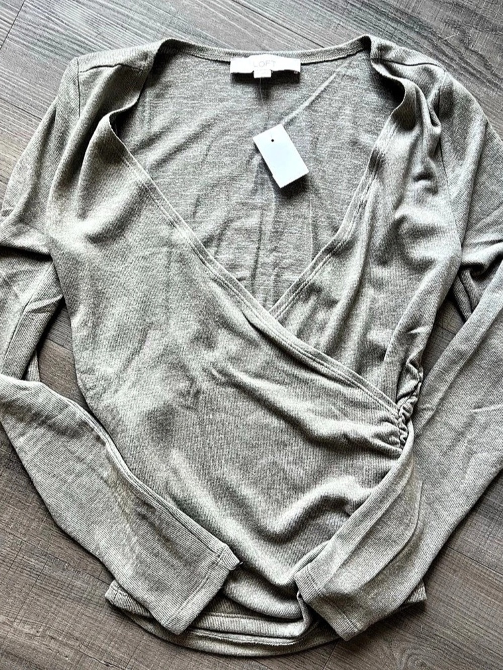 LOFT Cozy Jersey Side Ruched Wrap Top